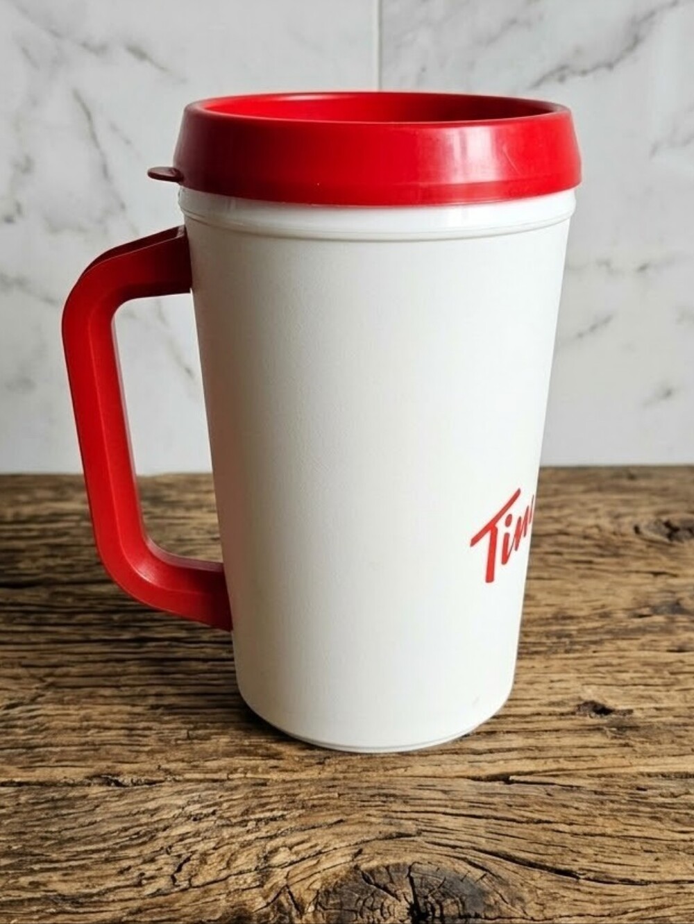 VTG Tim Hortons Super Tim Plastic Travel Mug Aladdin | Made In USA | Red White - Picture 2 of 16